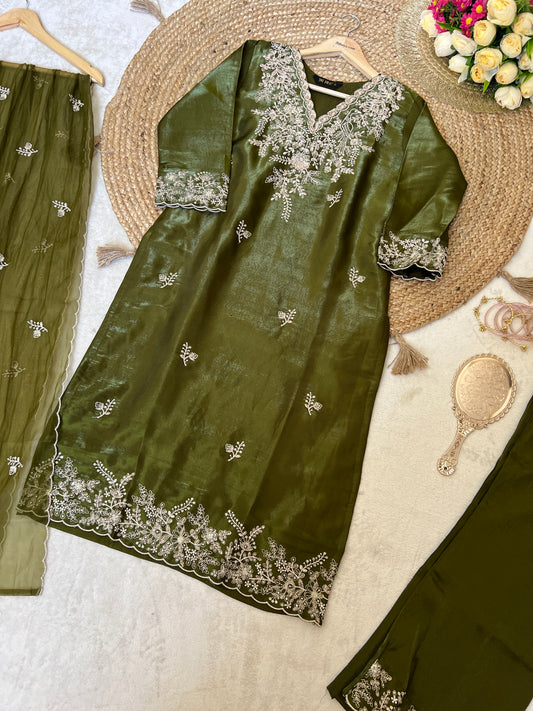Premium suit set in glass silk smooth material with full embroidery CBRP2064