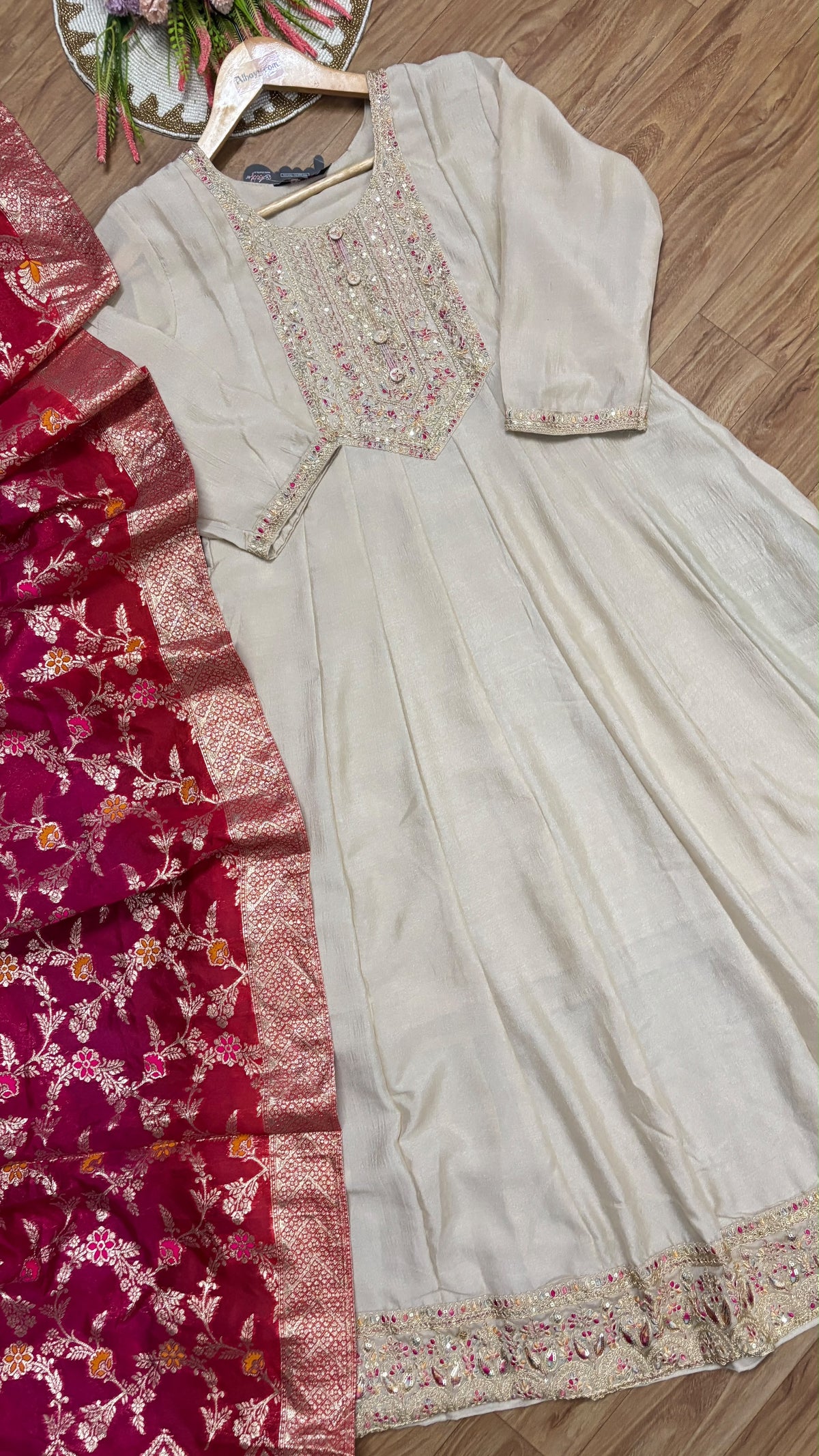 Premium frock Dupatta set tissue silk material frock