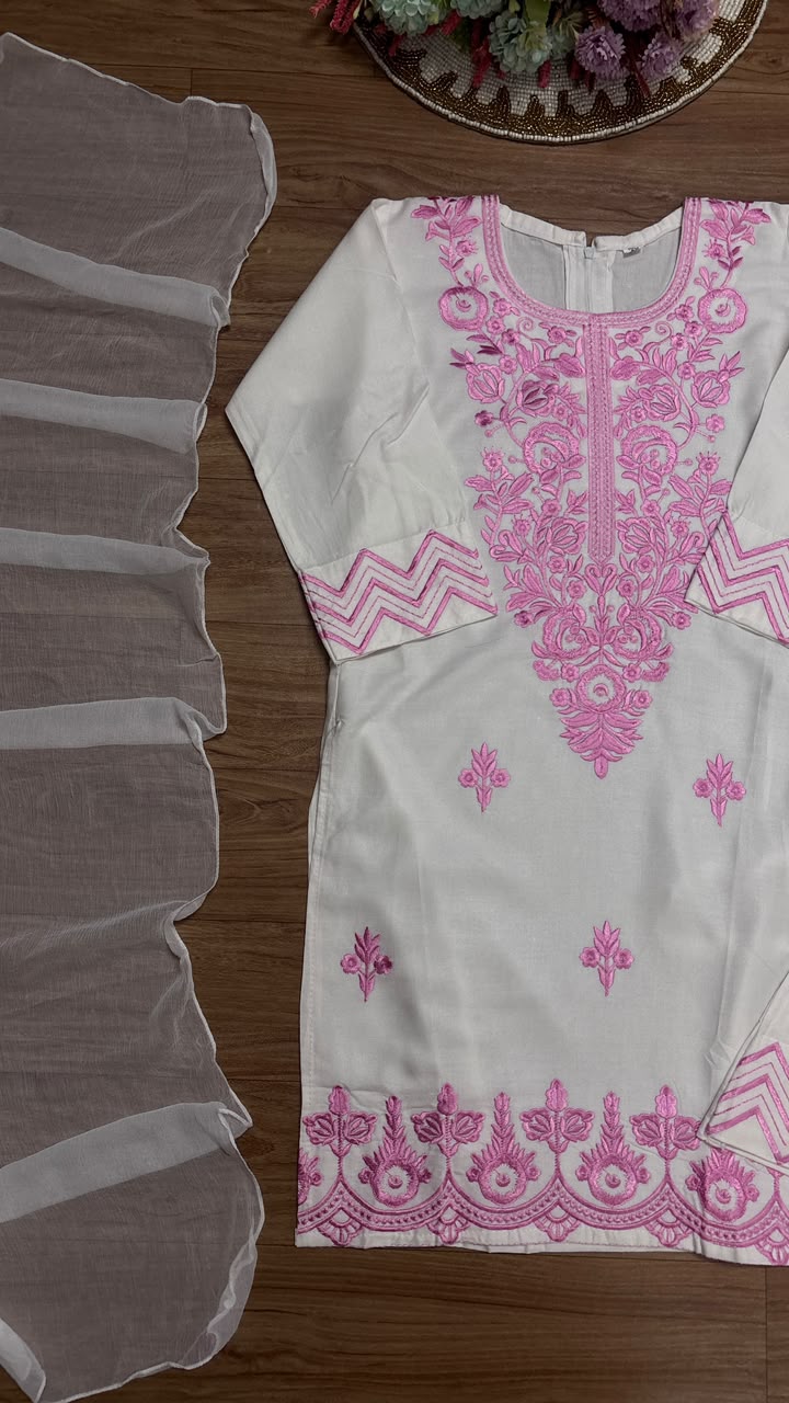 Kids wear full embroidery material soft cotton rayon