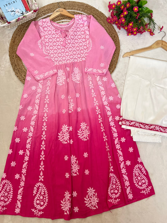 Beautiful Chikankari frock pant Set with Two shade color (its Limited stock only one set available)