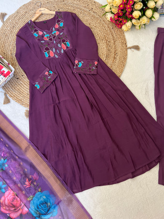 Muslin silk Anarkali with full embroidery Organza dupatta CBRP 1044