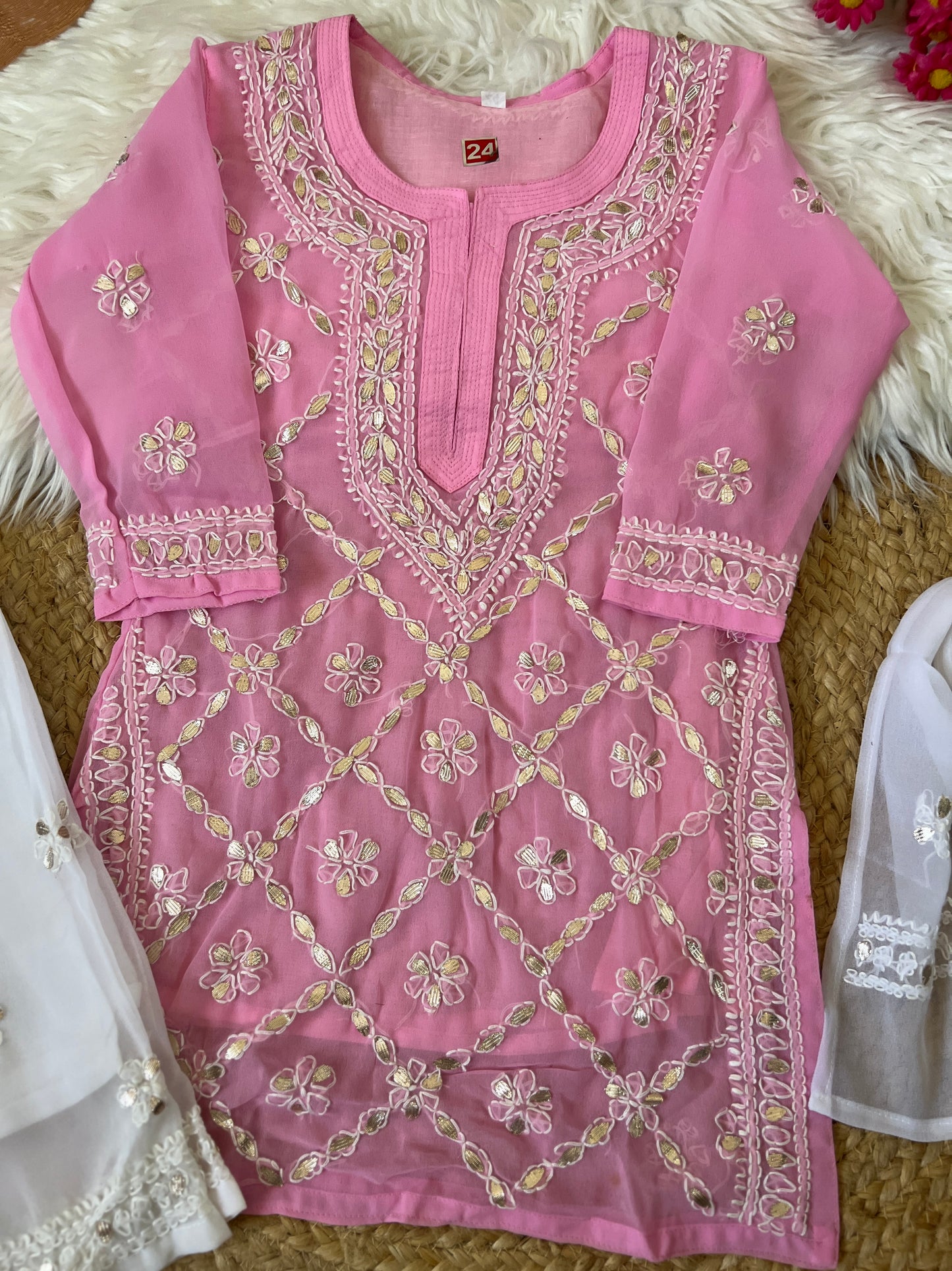 Kids chikankari with gotapatti work