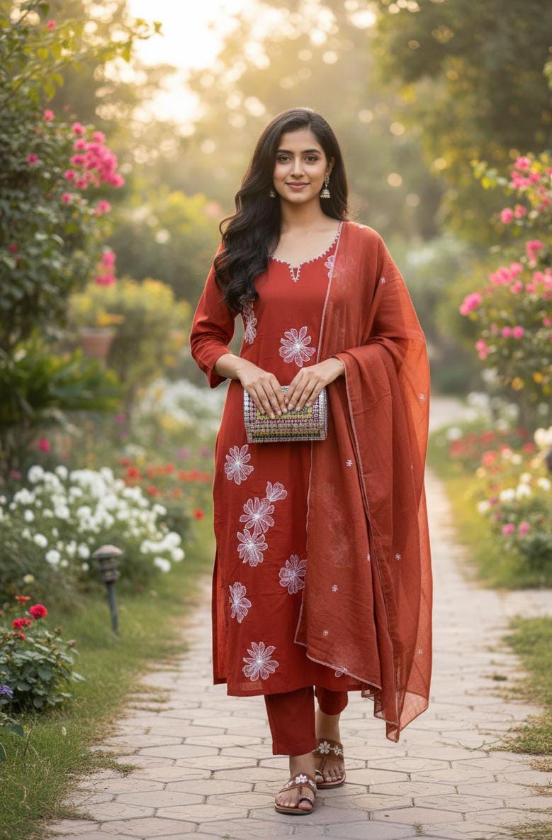 Cotton suit with full embroidery