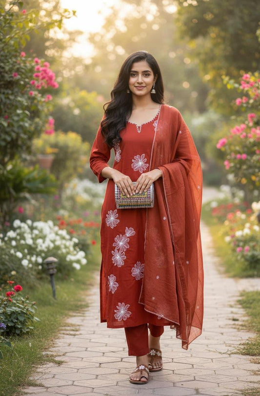Cotton suit with full embroidery