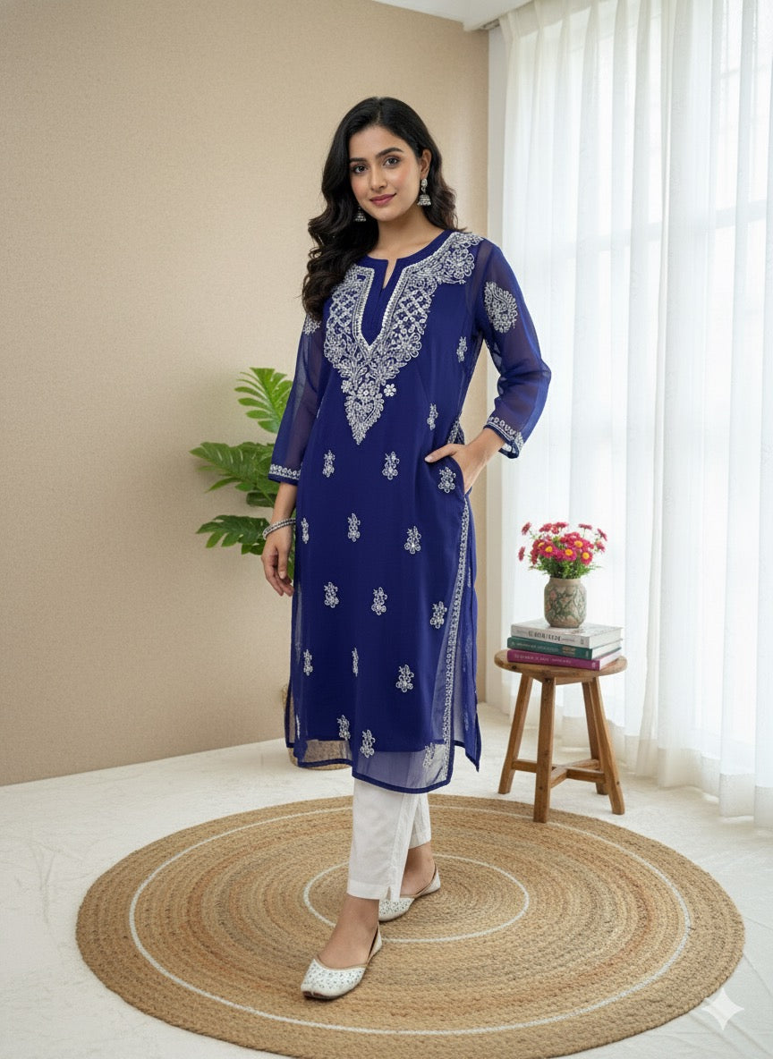 Chikankari kurtie with mirror work