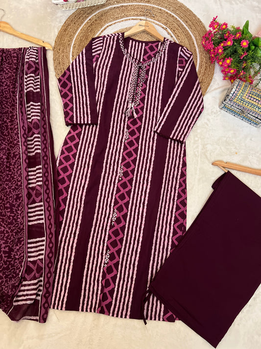 Premium cotton suit set ( full print work & mirror and embroidery work)