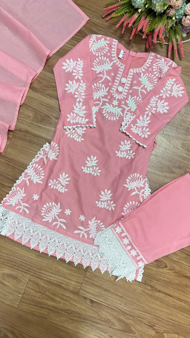 Kids dress with embroidery material cotton