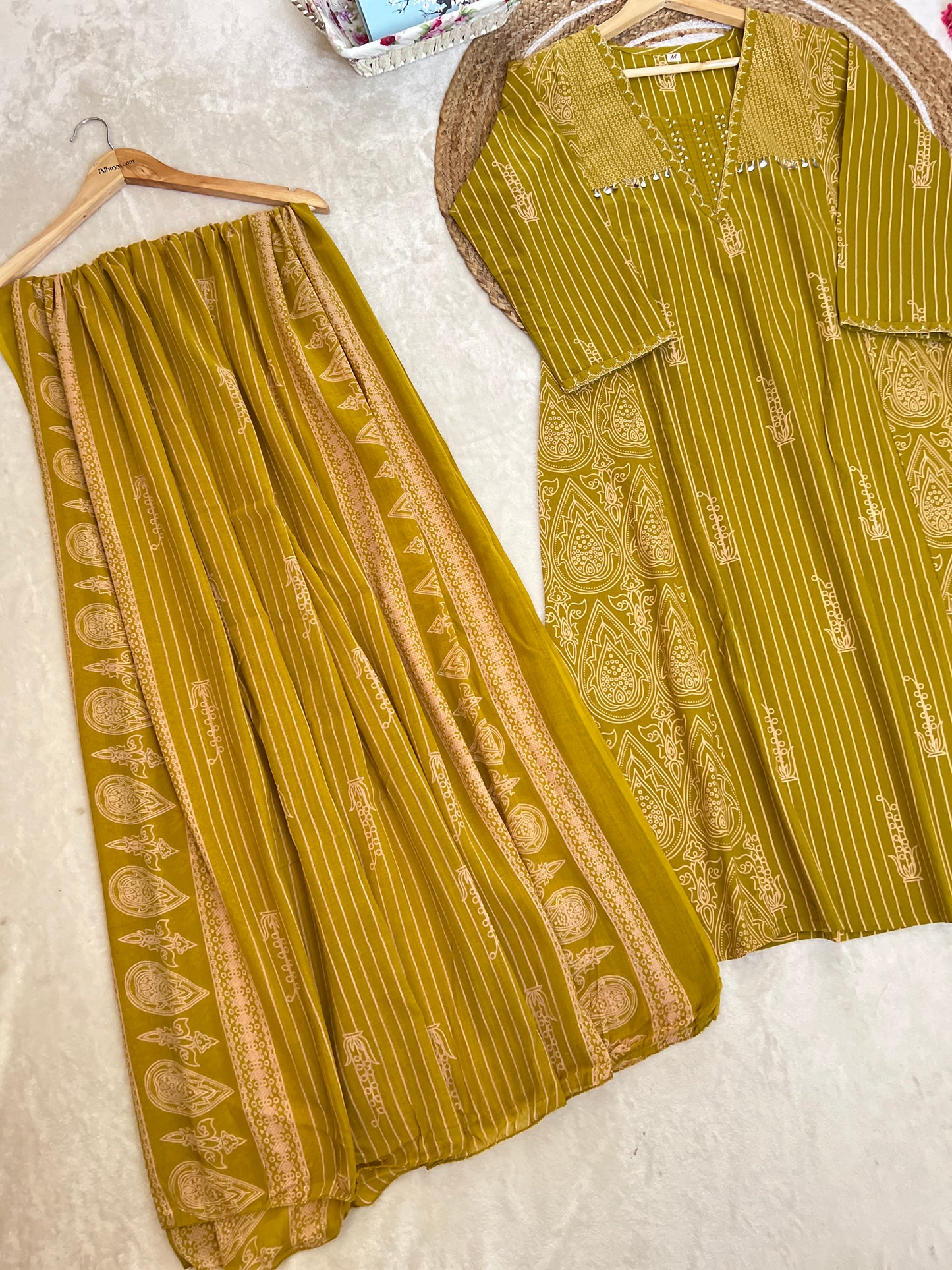 Premium cotton suit set ( sequins work on neck)