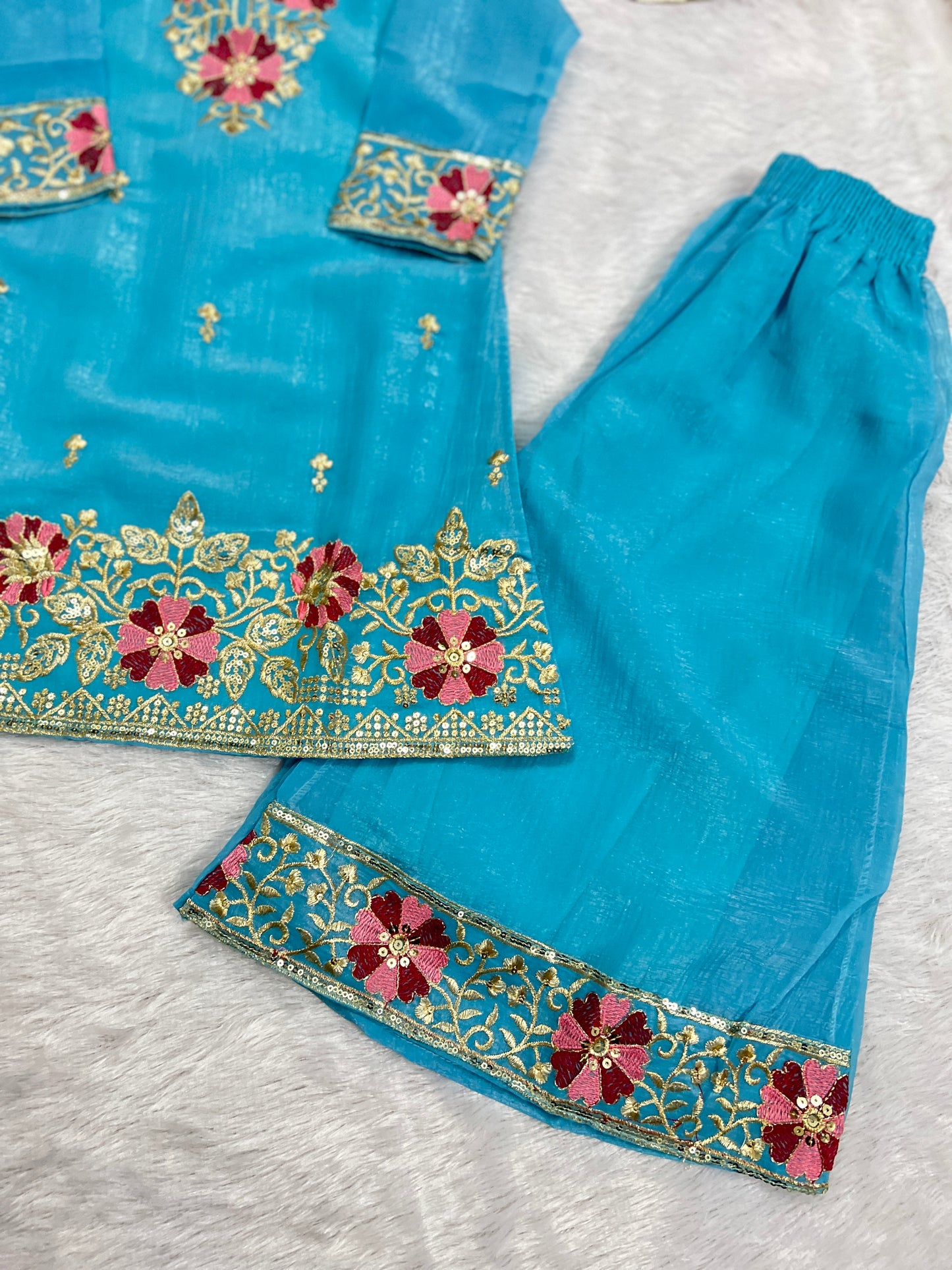 Premium kids dress in light weight organza with full embroidery and sequins work (5 AED Discount on prepaid orders)