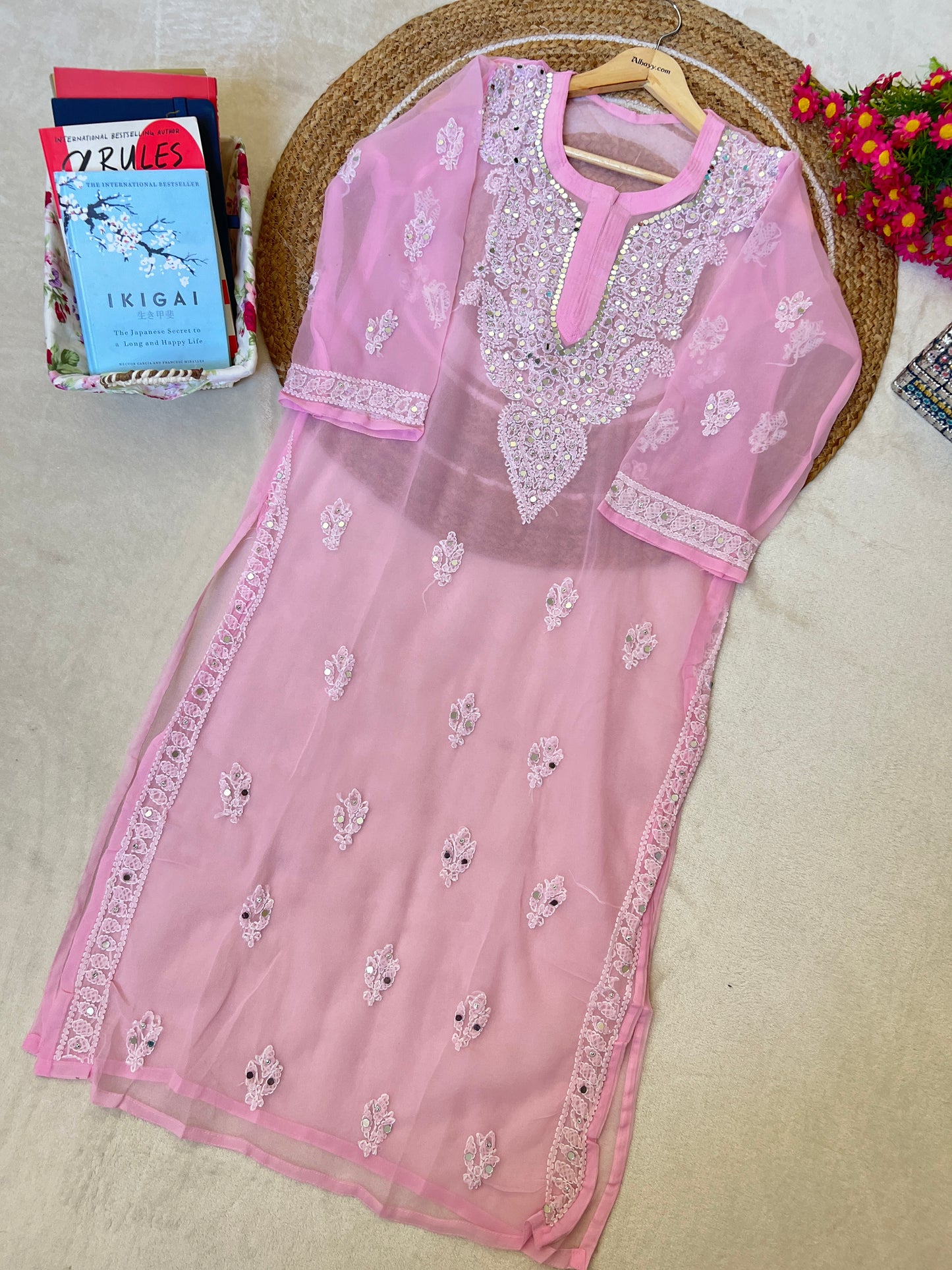 Chikankari kurtie with mirror work