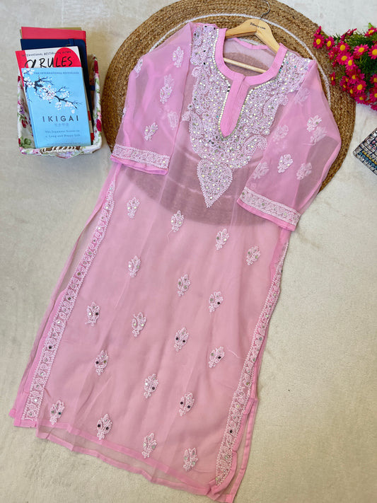 Chikankari kurtie with mirror work