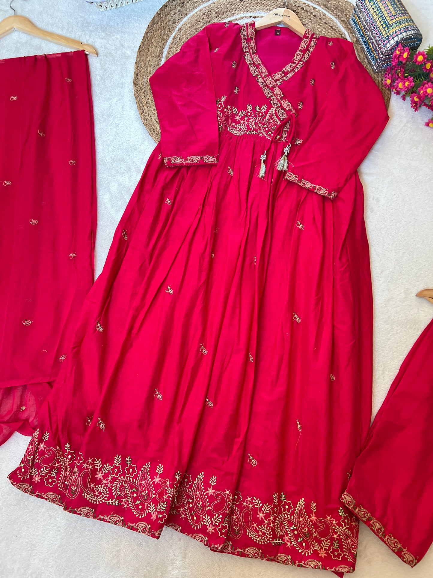 1019-mul cotton dress with full embroidery