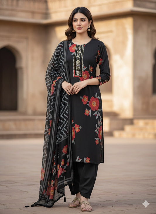 Plus-size Premium cotton suit set ( sequins work on neck )