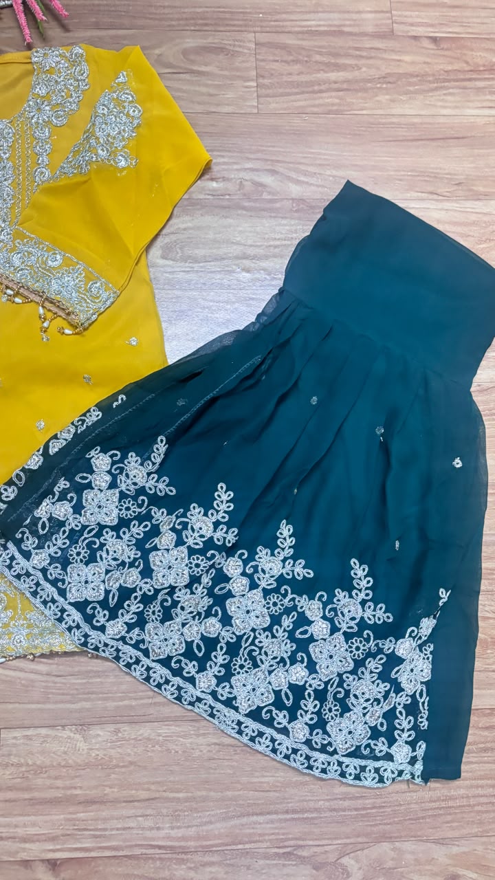Kids dress with embroidery and sequins work georget material