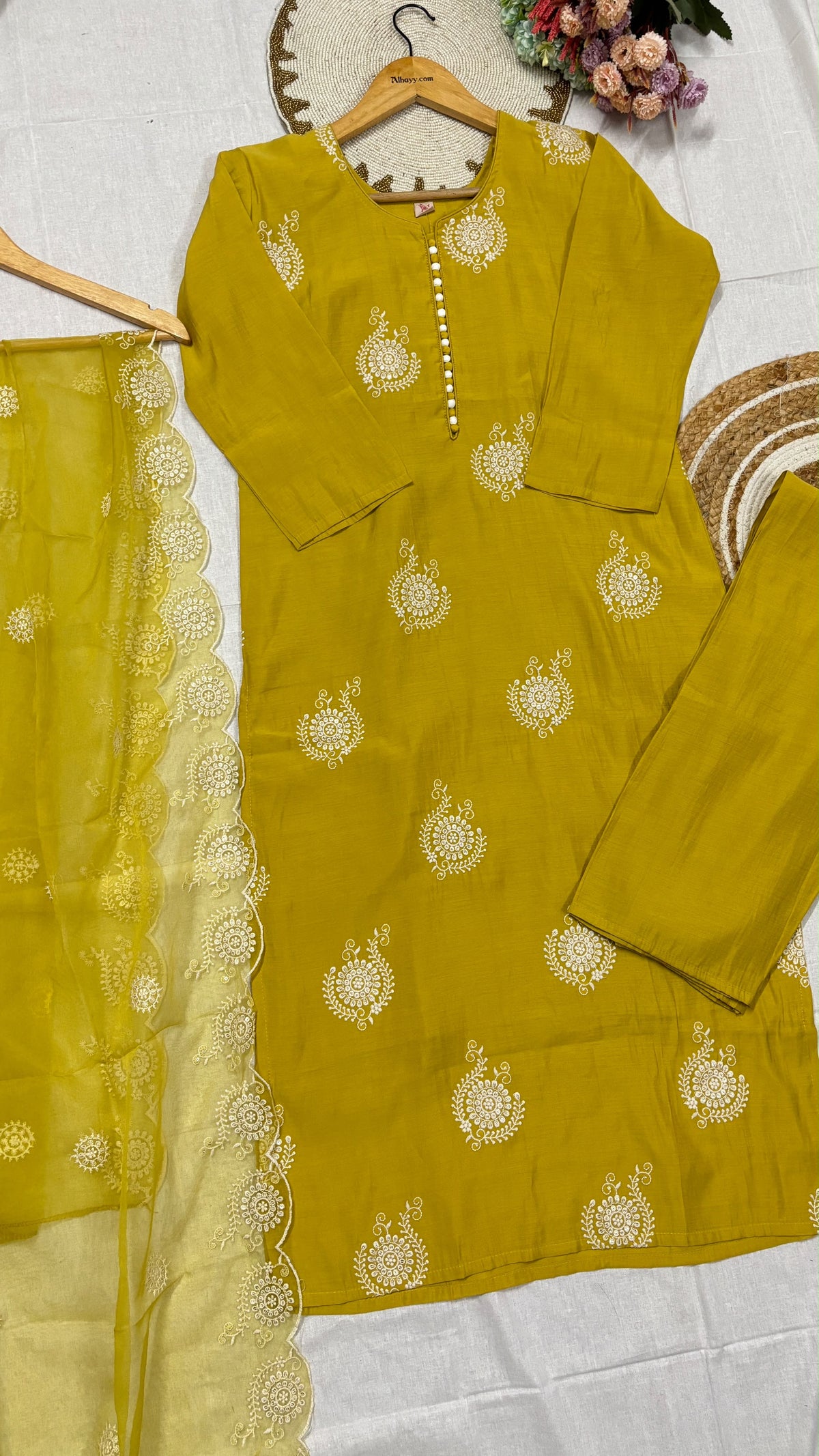 Silk suit set organza dupatta