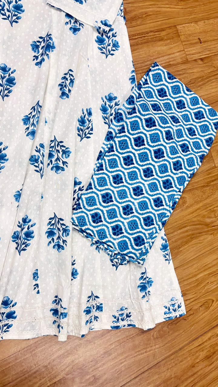 Cotton frock dupatta pant set