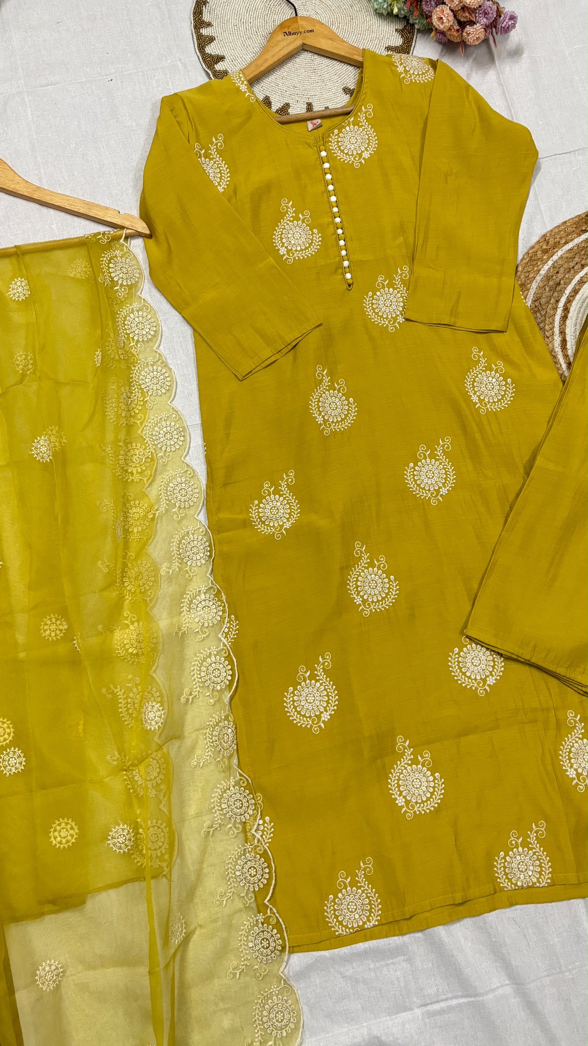 Silk suit set organza dupatta