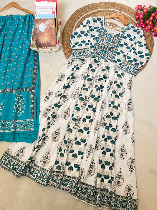 Premium soft cotton rayon frock dupatta set