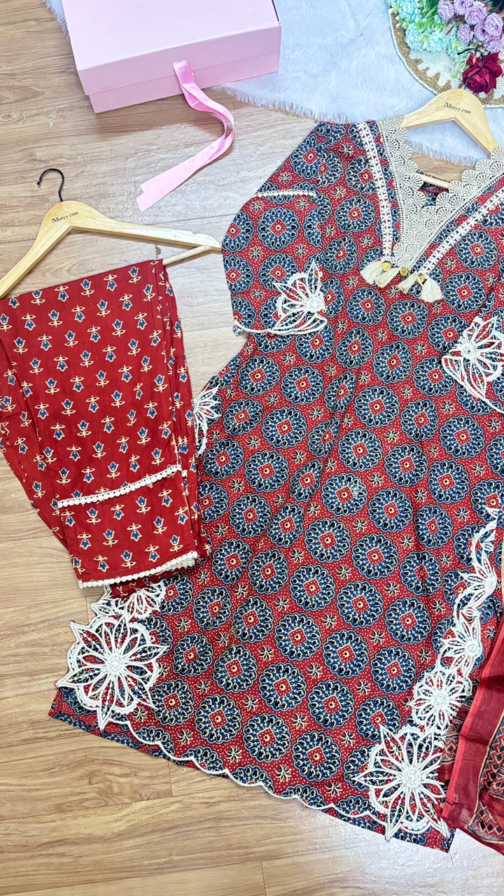 Premium cotton dress with lace work