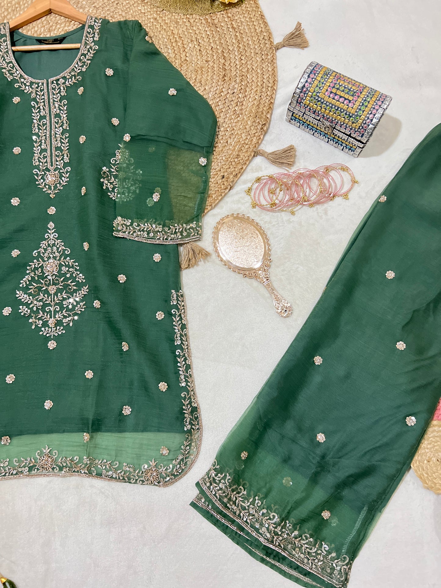 Premium suit set in soft organza with handwork sequence CBRP2064