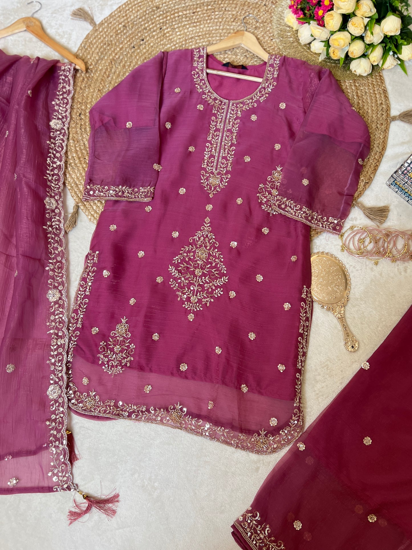 Premium suit set in glass organza material with full handwork CBRP2064