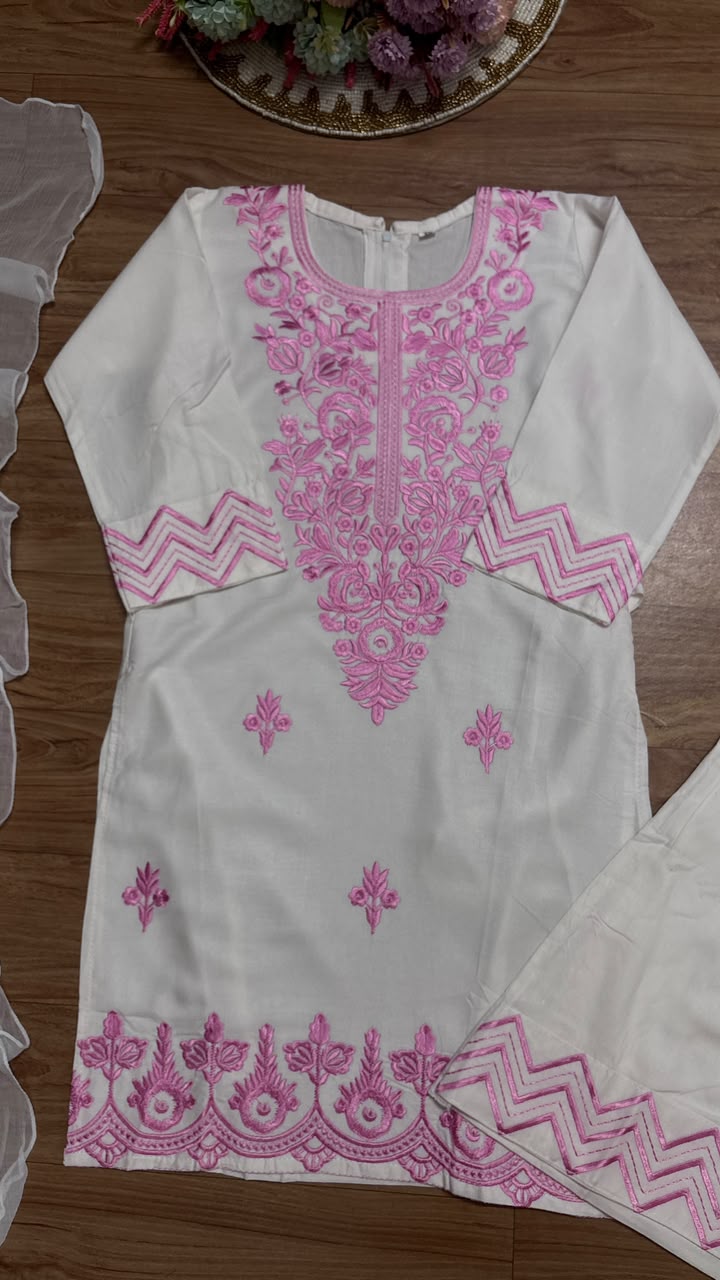 Kids wear full embroidery material soft cotton rayon
