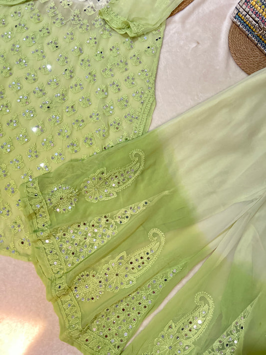 Chikankari with mirror work