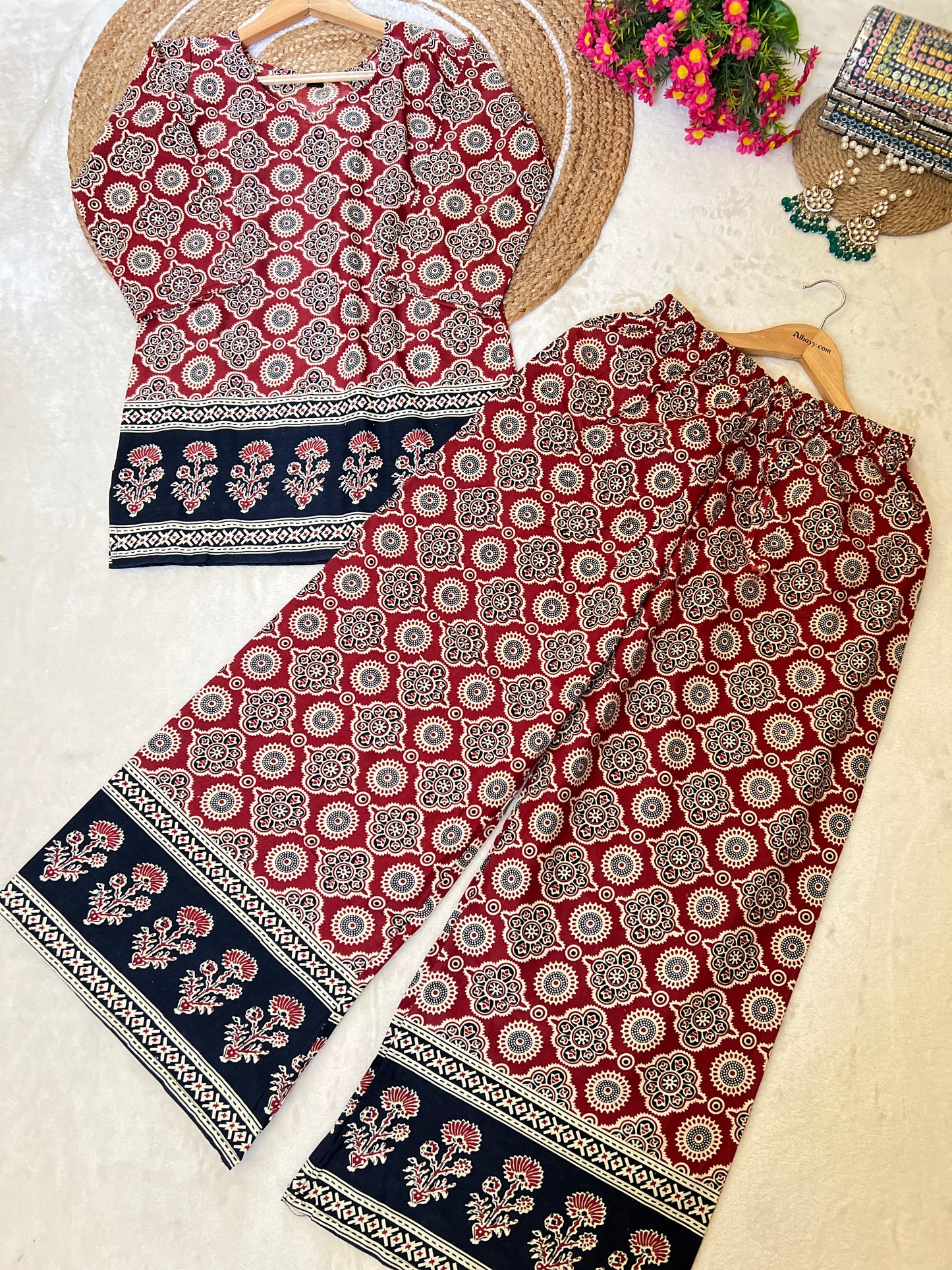 Beautiful cord set in unique style , ajrak print