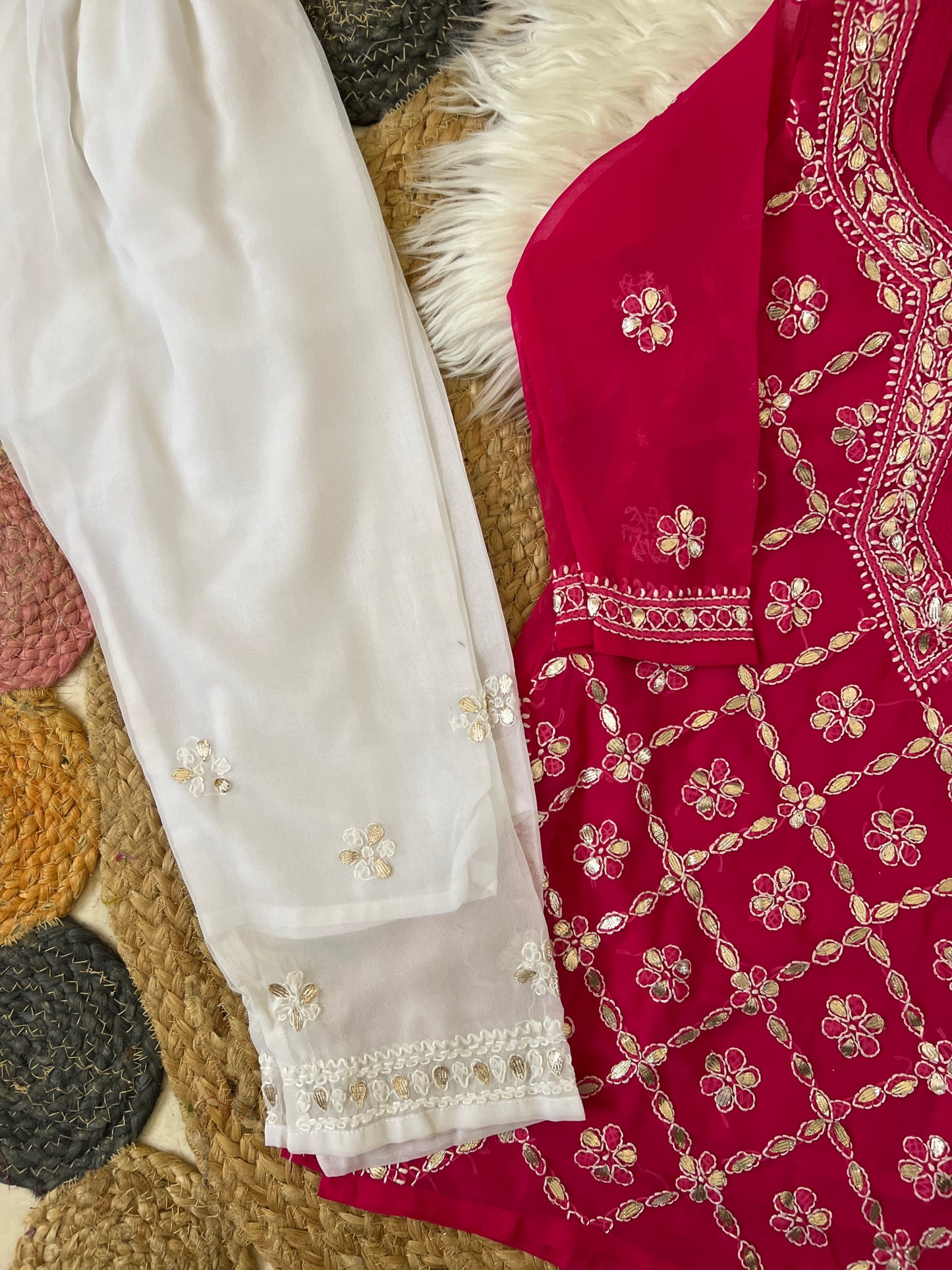 Kids chikankari with gotapatti work (color is pink ,there is color variation in pic)