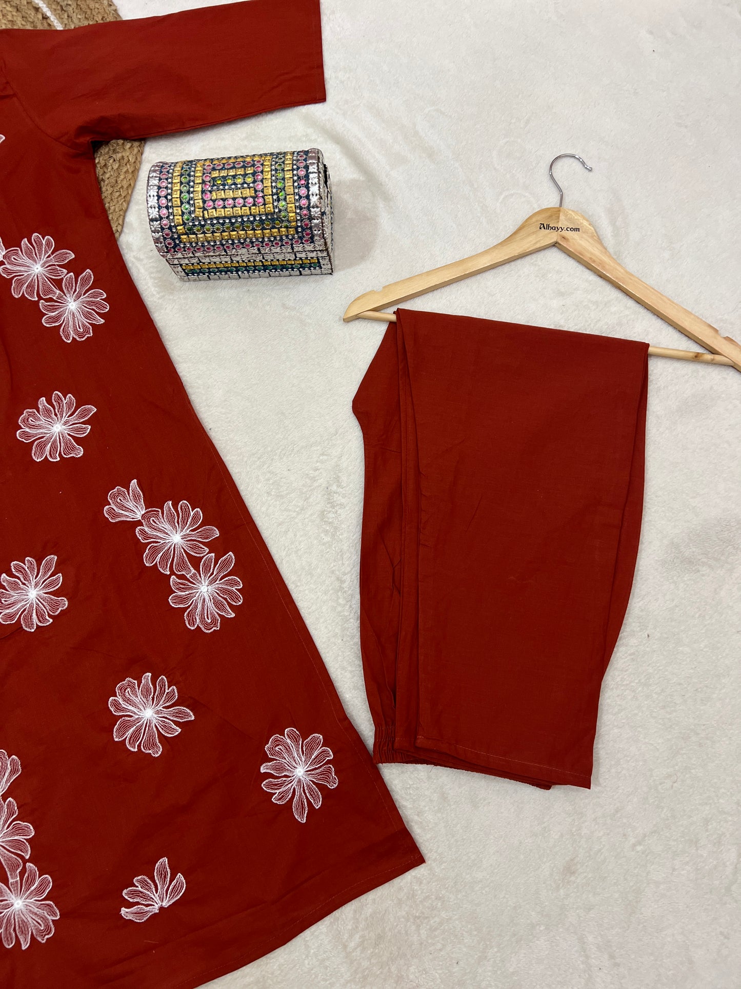 Cotton suit with full embroidery