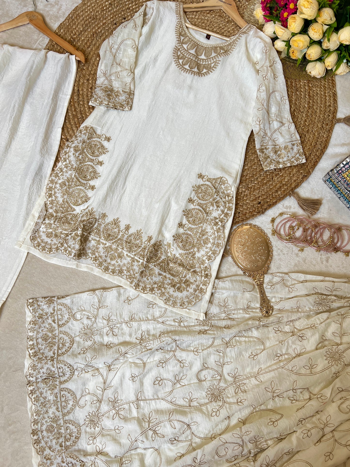 Premium suit set in Shimmer silk material with full Embroidery CBRP2064