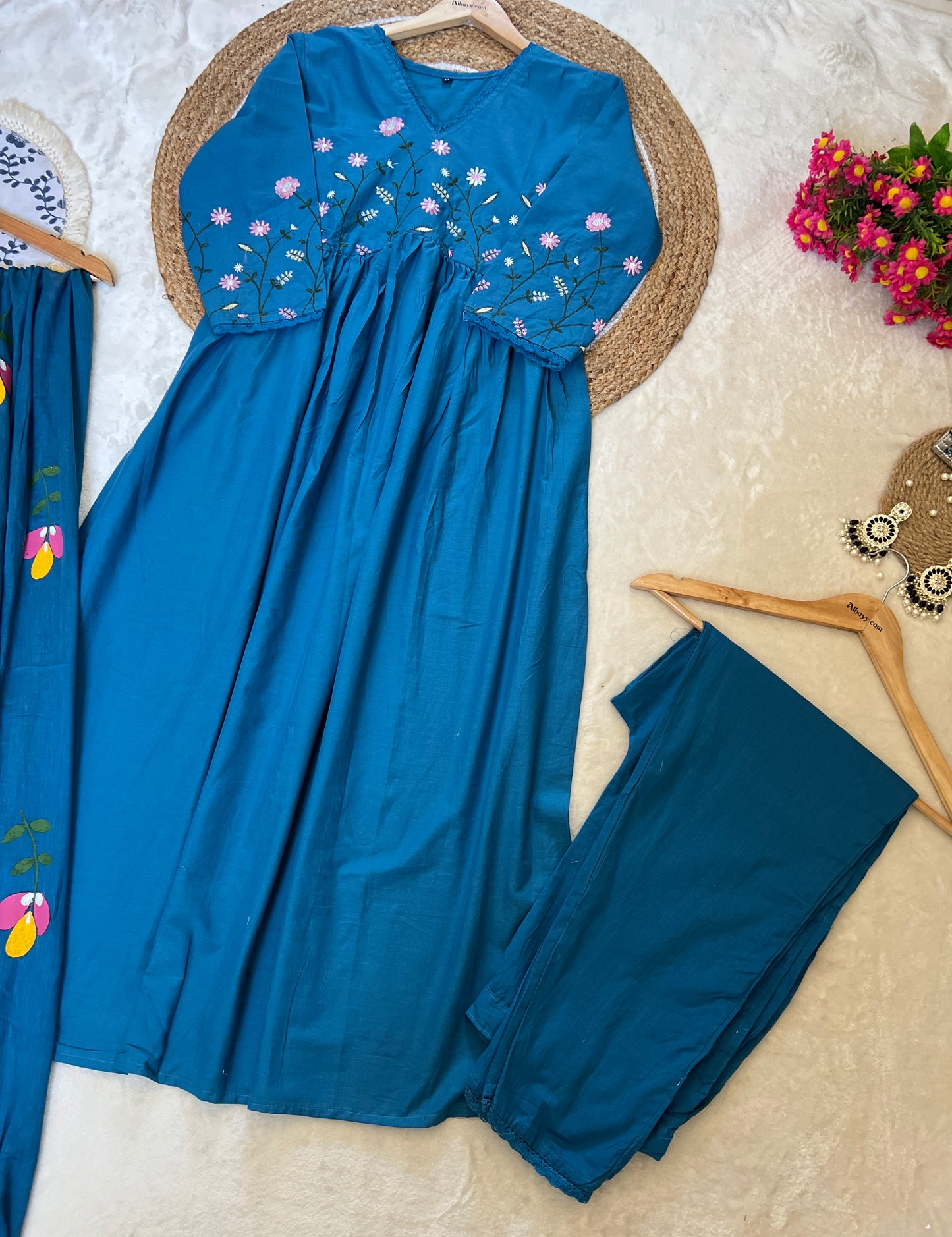 Blue Cotton frock with embroidery