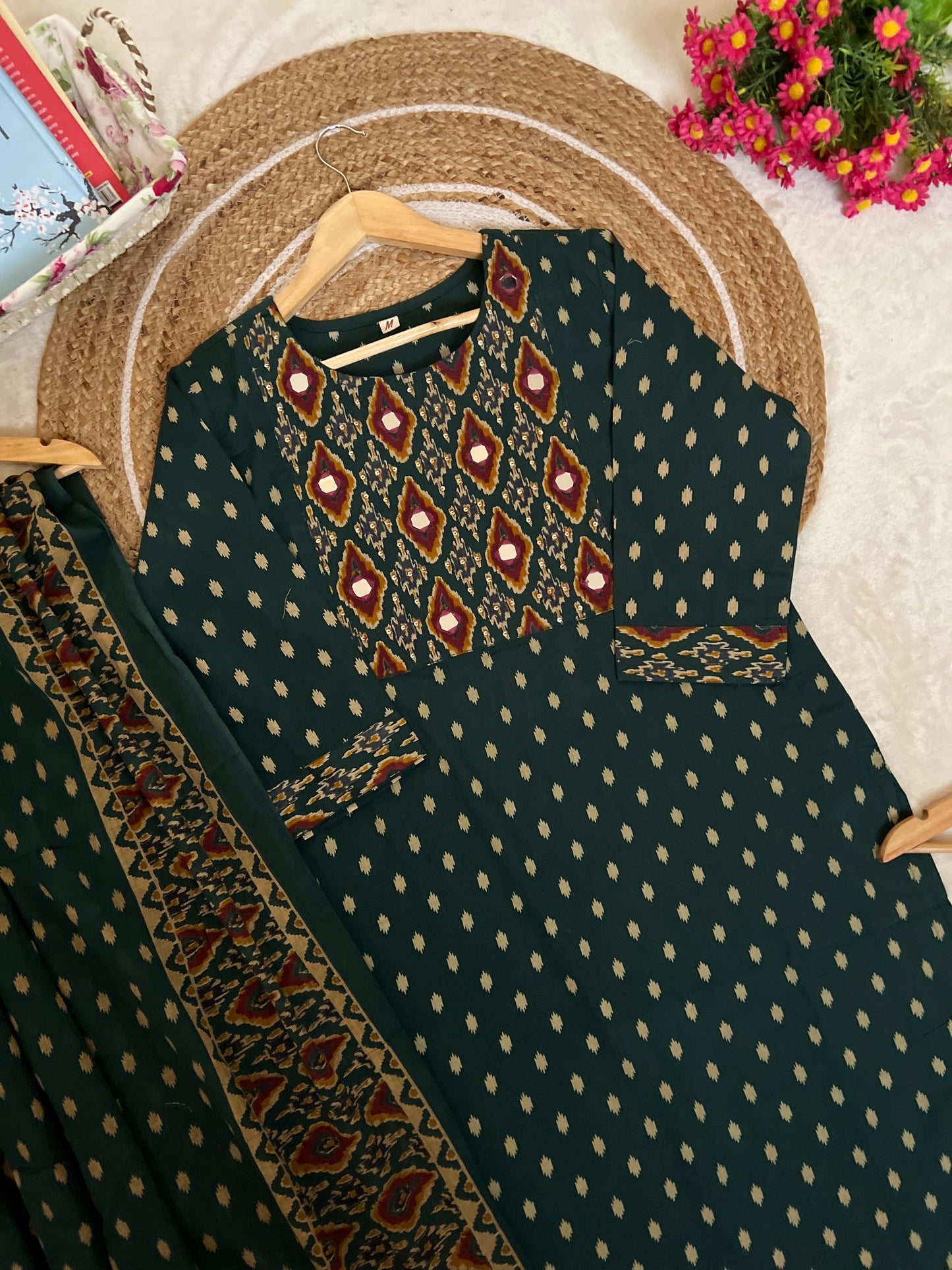 Premium cotton suit set ( sequins work and mirror work on neck )