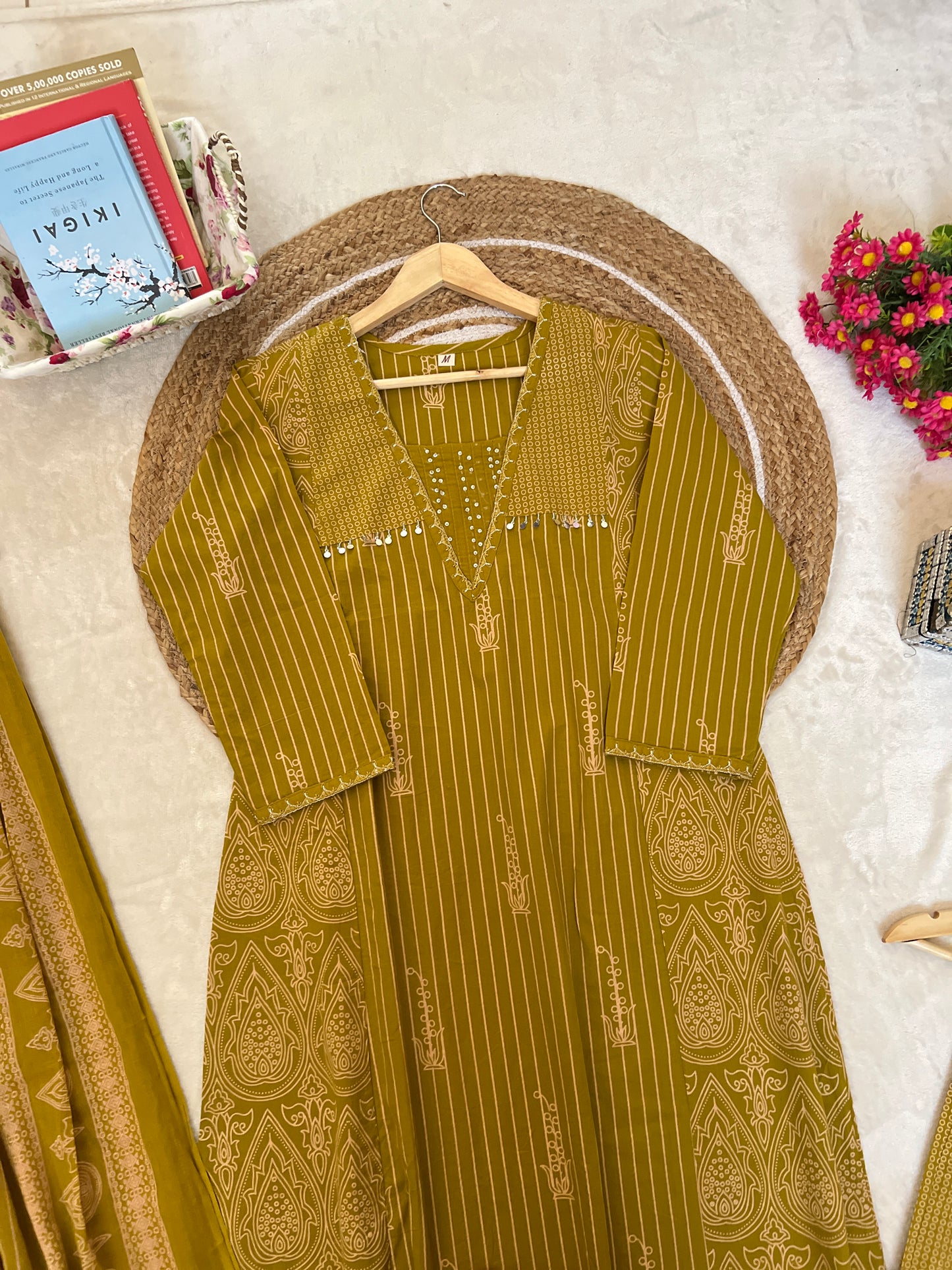 Premium cotton suit set ( sequins work on neck)