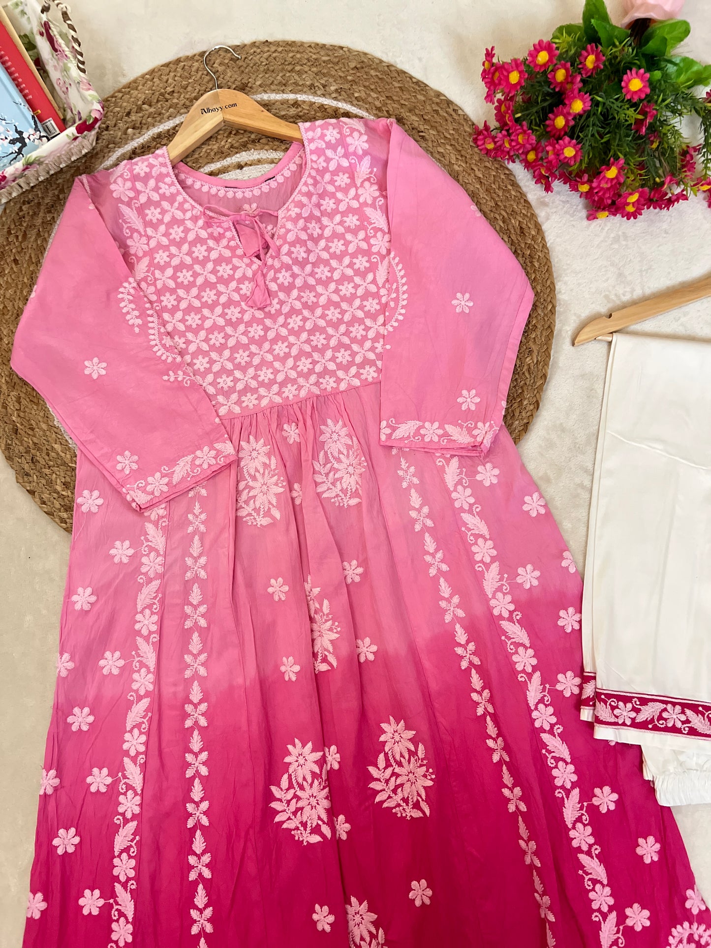 Beautiful Chikankari frock pant Set with Two shade color (its Limited stock only one set available)