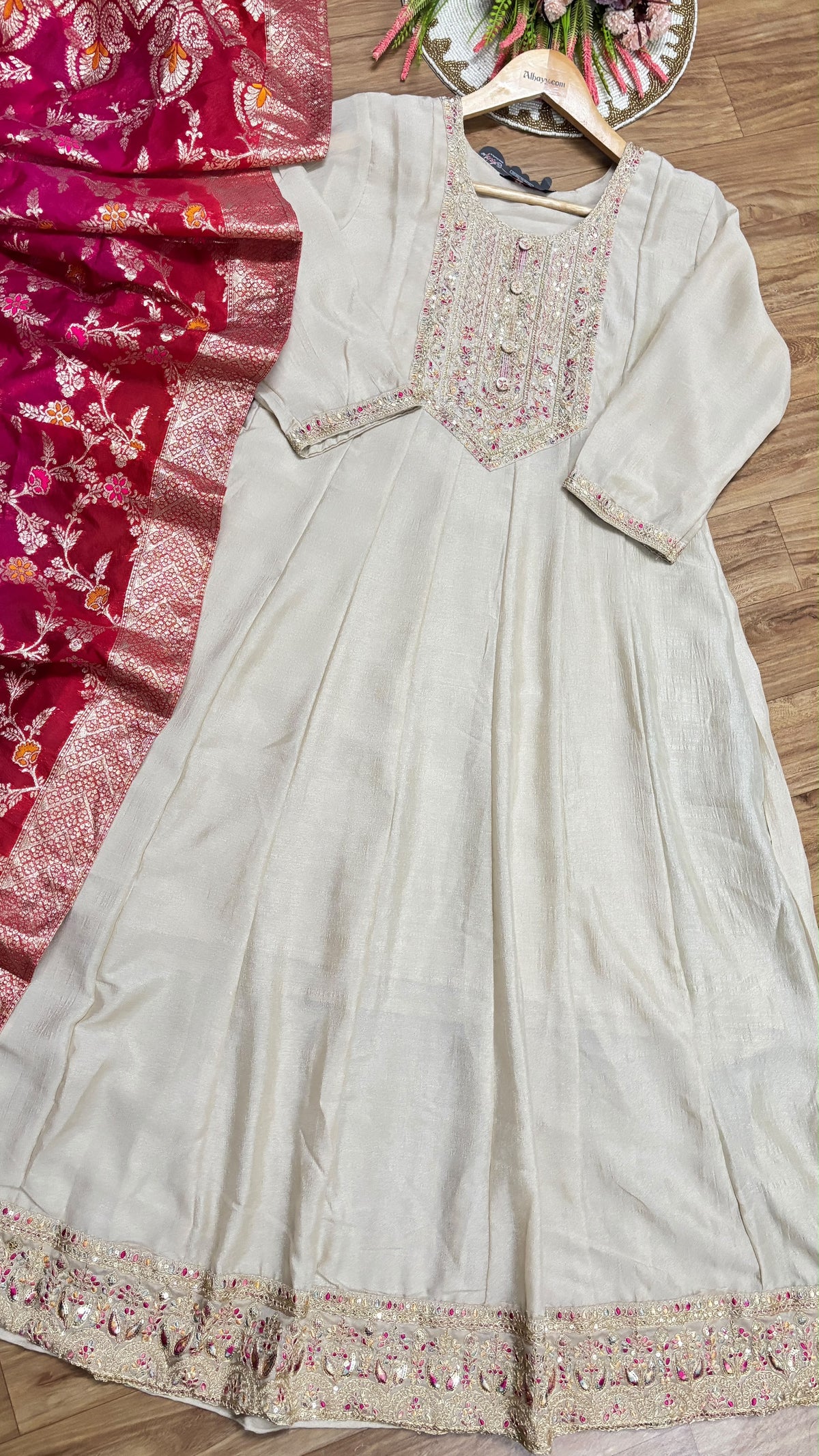 Premium frock Dupatta set tissue silk material frock