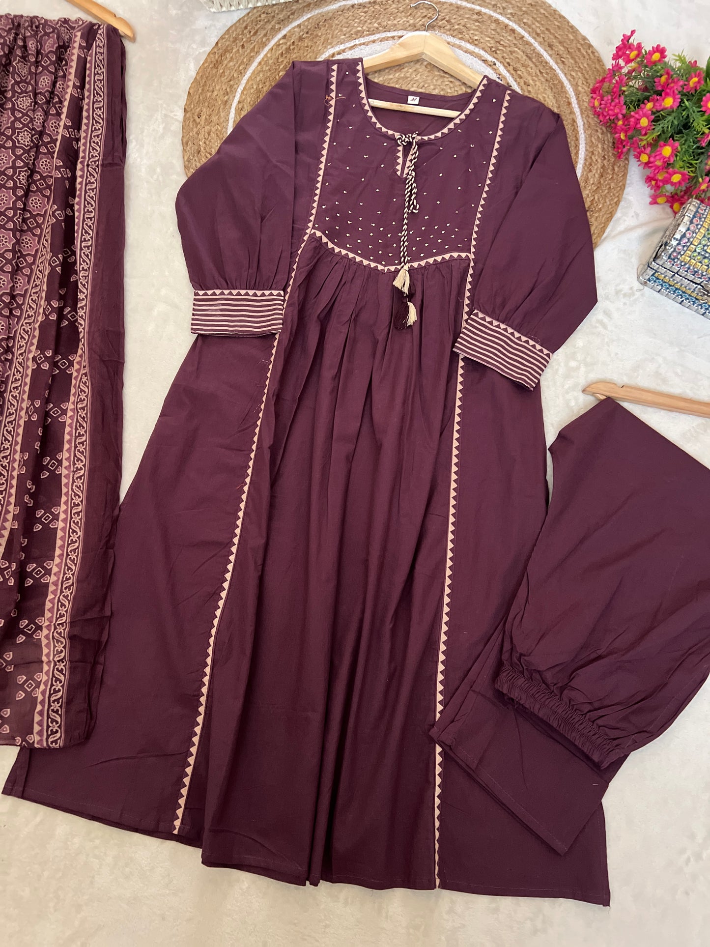 Premium cotton suit set ( sequins work on neck )