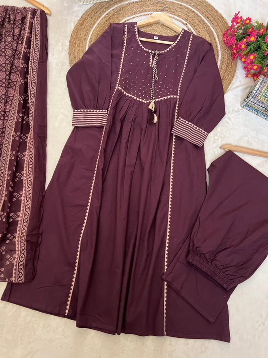 Premium cotton suit set ( sequins work on neck )