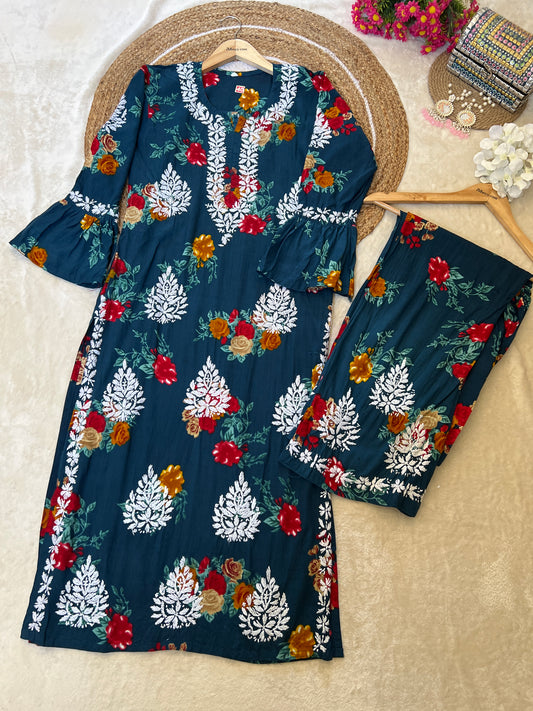 Beautiful chikankari kurtie pant