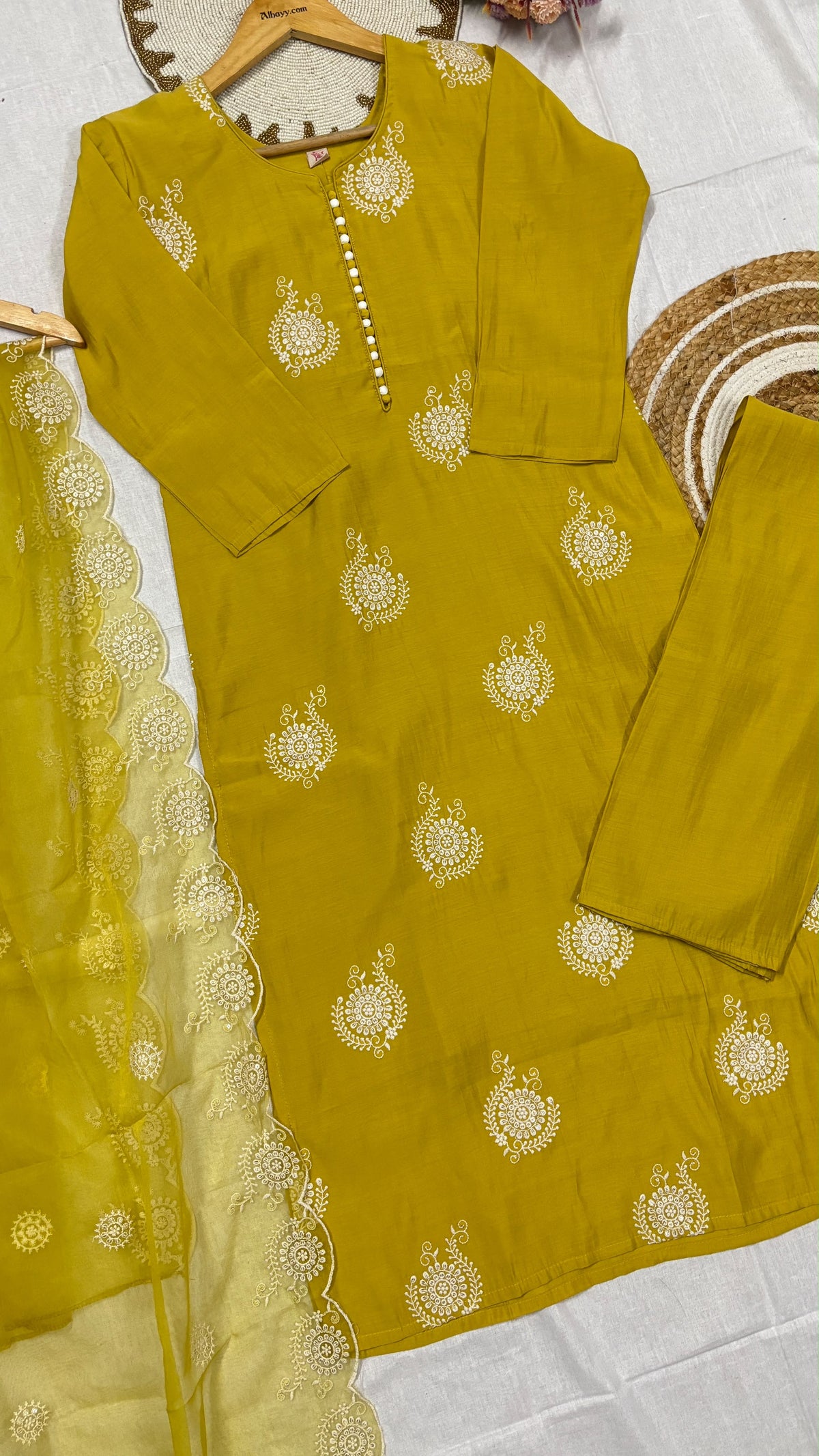 Silk suit set organza dupatta
