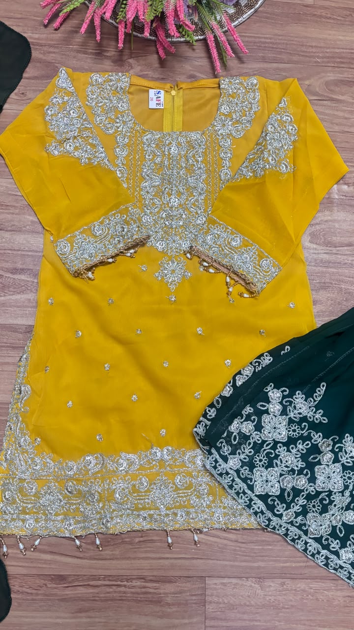 Kids dress with embroidery and sequins work georget material