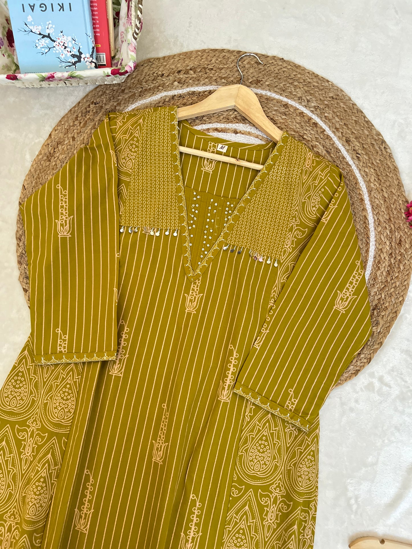 Premium cotton suit set ( sequins work on neck)