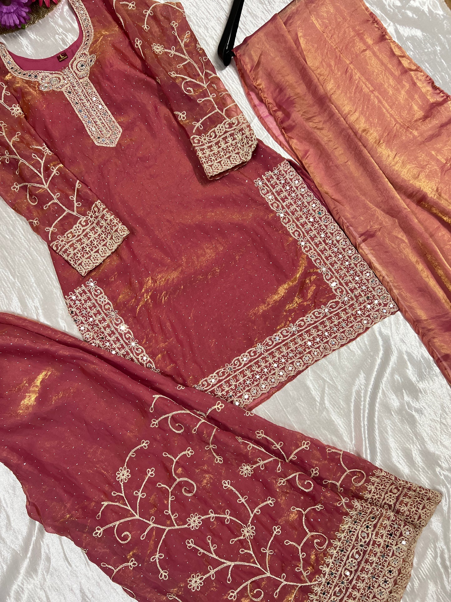 Premium shimmer silk garara set