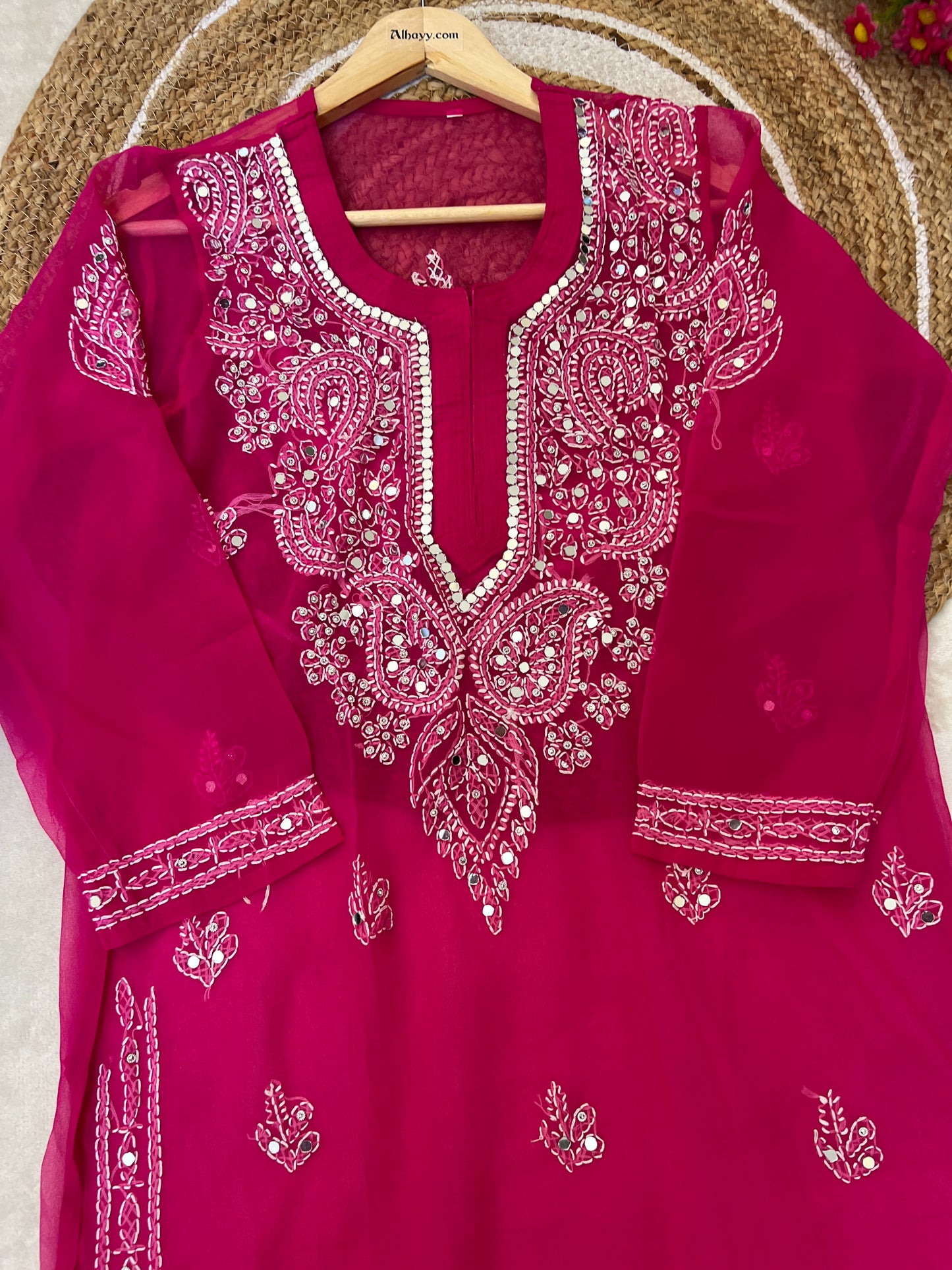 Chikankari kurtie with mirror work