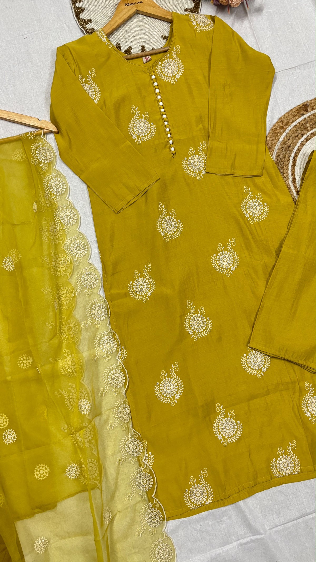 Silk suit set organza dupatta
