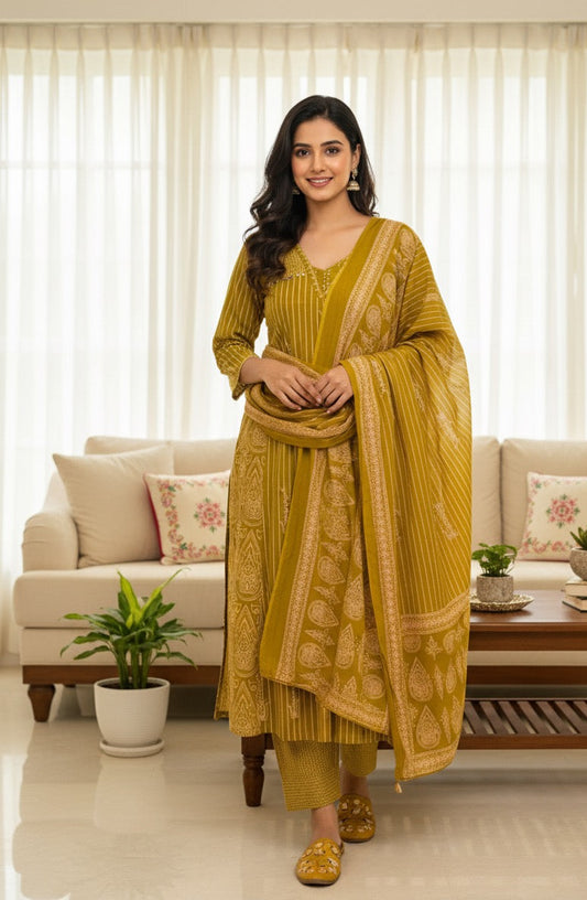 Premium cotton suit set ( sequins work on neck)