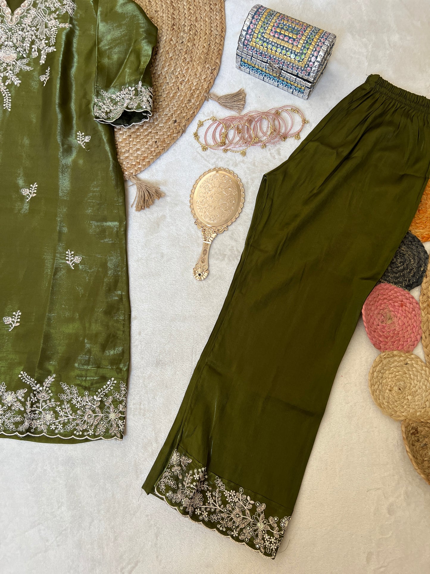 Premium suit set in glass silk smooth material with full embroidery CBRP2064