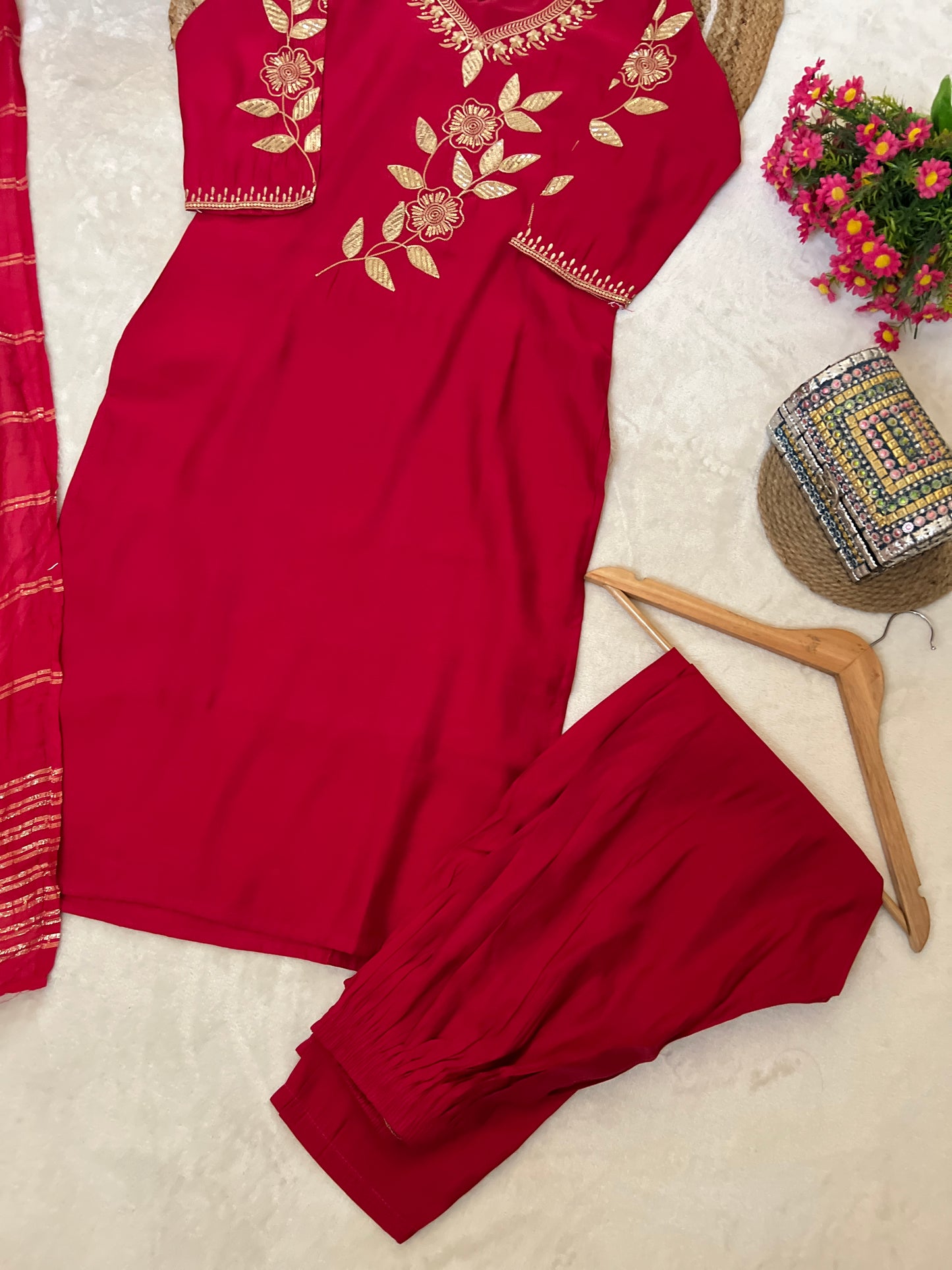 1012-silk suit with embroidery