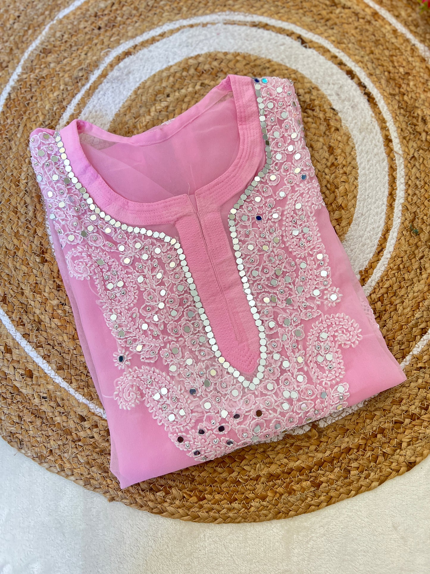 Chikankari kurtie with mirror work