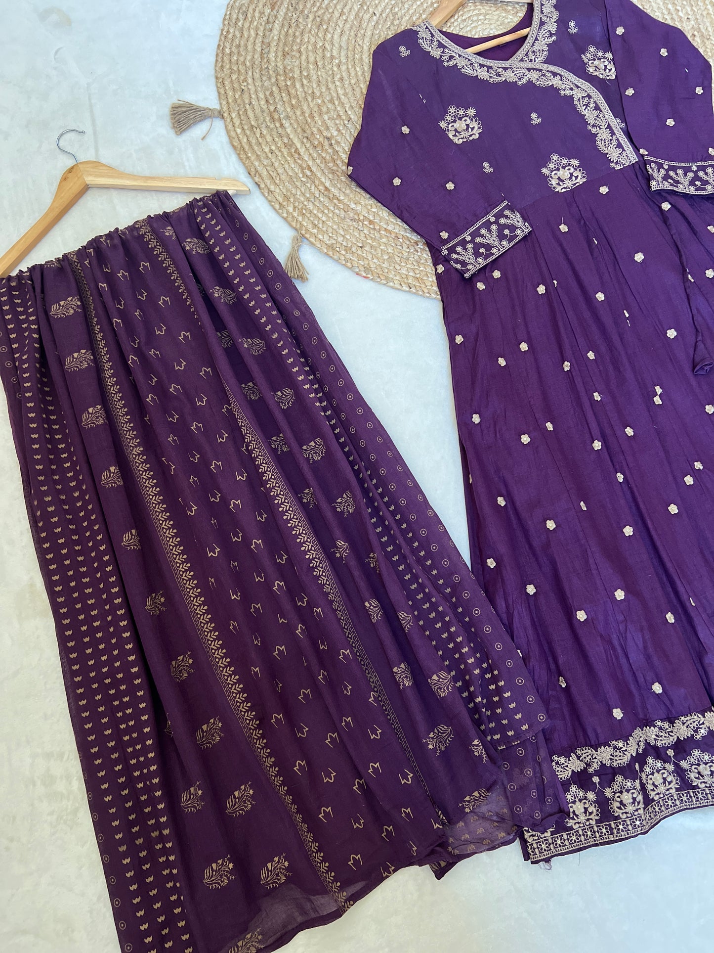 Cotton anghrakha style frock set , frock full embroidery CBRP4205